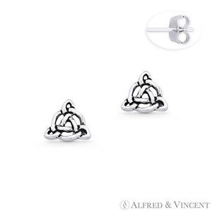 Celtic Knot Charm Stud Earrings in Oxidized .925 Sterling Silver